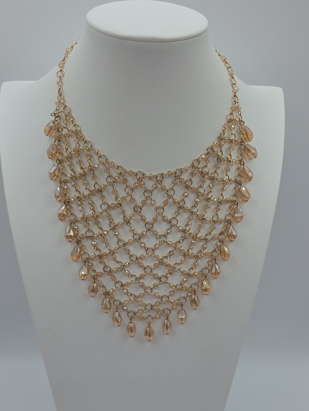 Gold-Tone Peachy Teardrop Bib Necklace